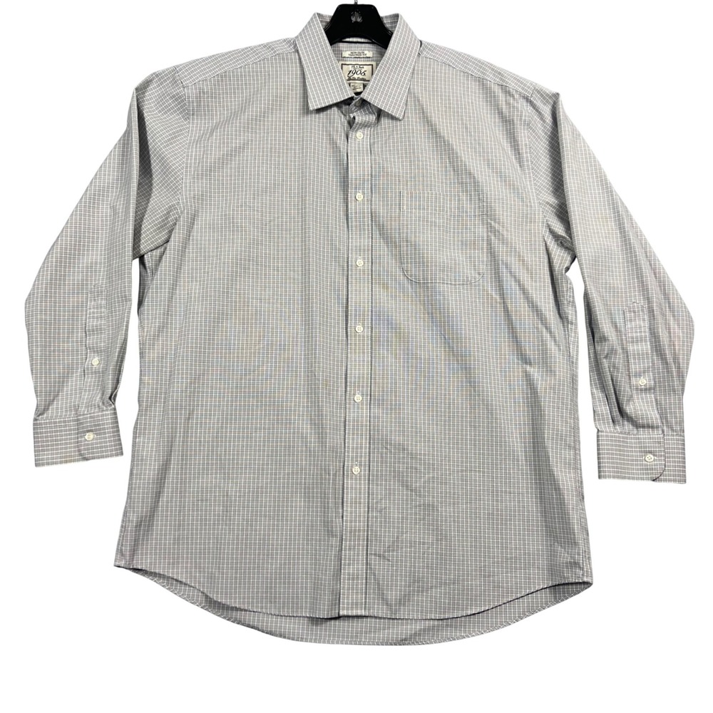 Jos. A. Bank Mens 17-33 Blue Tan Plaid Dress Shirt 1906 Tailored Fit Non-Iron